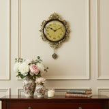 18" Brown Gold And Black Resin Silent Pendulum Ornate Round Wall Clock