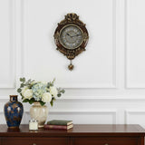 16" Brown And Silver Resin Silent Pendulum Ornate Oval Wall Clock