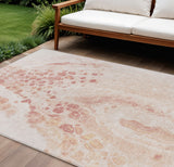 8' X 10' Salmon And Ivory Abstract Washable Indoor Outdoor Area Rug