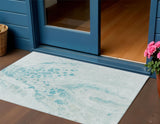 3' X 5' Teal Blue And Pale Aqua Abstract Washable Indoor Outdoor Area Rug