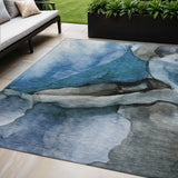 5' X 8' Blue And Gray Abstract Washable Indoor Outdoor Area Rug