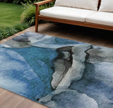 8' X 10' Blue And Gray Abstract Washable Indoor Outdoor Area Rug