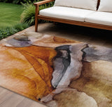 8' X 10' Rust And Gray Abstract Washable Indoor Outdoor Area Rug