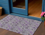 3' X 5' Purple And Gray Floral Washable Indoor Outdoor Area Rug