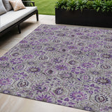 5' X 8' Purple And Gray Floral Washable Indoor Outdoor Area Rug