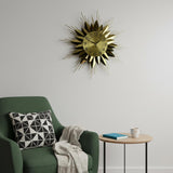 25" Gold And Black Metal Silent Analog Starburst Wall Clock