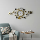 39" Gold And White Metal Silent Analog Butterfly Novelty Wall Clock