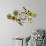 37" Gold Silver And White Metal Silent Analog Floral Novelty Wall Clock