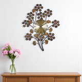 22" Copper Metal And Faux Crystal Silent Analog Gingko Floral Wall Clock
