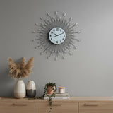 27" Silver And White Metal Silent Analog Round Wall Clock