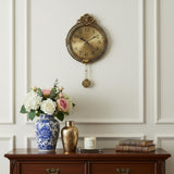 15" Gold And Silver Resin Silent Pendulum Ornate Round Wall Clock