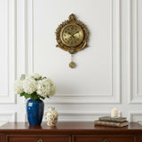 17" Gold And Black Resin Silent Pendulum Ornate Round Wall Clock