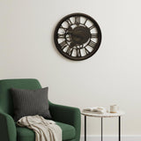 20" Antiqued Gold And Brown Heavy Duty Plastic Silent Skeleton Distressed Exposed Gear Round Wall Clock