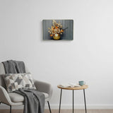 24" Beige Gold And Gray Solid Wood and Acrylic Silent Analog Floral Wall Clock