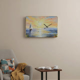 24" Yellow Blue And Orange Solid Wood Silent Analog Wall Clock