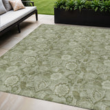 5' X 8' Artichoke Green And Fern Green Floral Washable Indoor Outdoor Area Rug