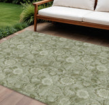 8' X 10' Artichoke Green And Fern Green Floral Washable Indoor Outdoor Area Rug