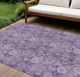 8' X 10' Plum And Purple Floral Washable Indoor Outdoor Area Rug