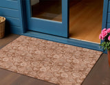 3' X 5' Terra Cotta And Copper Floral Washable Indoor Outdoor Area Rug