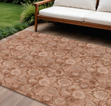 8' X 10' Terra Cotta And Copper Floral Washable Indoor Outdoor Area Rug