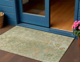 3' X 5' Artichoke Green And Beige Abstract Washable Indoor Outdoor Area Rug