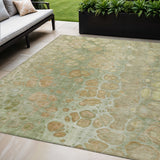 5' X 8' Artichoke Green And Beige Abstract Washable Indoor Outdoor Area Rug