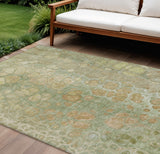 8' X 10' Artichoke Green And Beige Abstract Washable Indoor Outdoor Area Rug