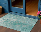 3' X 5' Aqua And Silver Abstract Washable Indoor Outdoor Area Rug