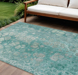 8' X 10' Aqua And Silver Abstract Washable Indoor Outdoor Area Rug
