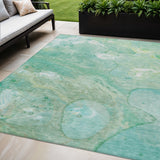 5' X 8' Teal Blue Mint Green And Ivory Abstract Washable Indoor Outdoor Area Rug