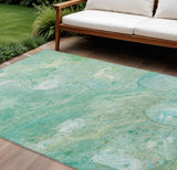 8' X 10' Teal Blue Mint Green And Ivory Abstract Washable Indoor Outdoor Area Rug