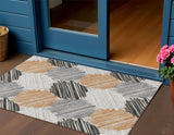 3' X 5' Copper Ivory And Gray Geometric Washable Indoor Outdoor Area Rug