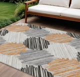 8' X 10' Copper Ivory And Gray Geometric Washable Indoor Outdoor Area Rug