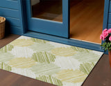 3' X 5' Green Ivory And Gold Geometric Washable Indoor Outdoor Area Rug