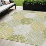 5' X 8' Green Ivory And Gold Geometric Washable Indoor Outdoor Area Rug