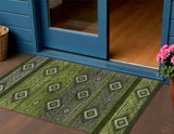 3' X 5' Artichoke Green Gray And Fern Green Tribal Washable Indoor Outdoor Area Rug