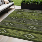 5' X 8' Artichoke Green Gray And Fern Green Tribal Washable Indoor Outdoor Area Rug