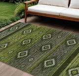 8' X 10' Artichoke Green Gray And Fern Green Tribal Washable Indoor Outdoor Area Rug