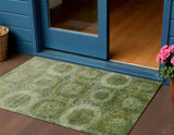 3' X 5' Artichoke Green And Beige Medallion Washable Indoor Outdoor Area Rug