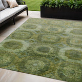 5' X 8' Artichoke Green And Beige Medallion Washable Indoor Outdoor Area Rug