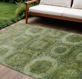 8' X 10' Artichoke Green And Beige Medallion Washable Indoor Outdoor Area Rug