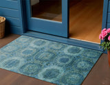 3' X 5' Blue And Ivory Medallion Washable Indoor Outdoor Area Rug
