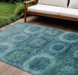 8' X 10' Blue And Ivory Medallion Washable Indoor Outdoor Area Rug