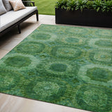 5' X 8' Emerald And Green Medallion Washable Indoor Outdoor Area Rug