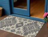 3' X 5' Beige And Gray Tribal Washable Indoor Outdoor Area Rug