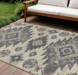 8' X 10' Beige And Gray Tribal Washable Indoor Outdoor Area Rug