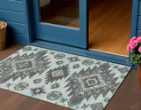 3' X 5' Mint Green And Charcoal Tribal Washable Indoor Outdoor Area Rug