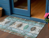 3' X 5' Brown And Teal Blue Tribal Washable Indoor Outdoor Area Rug