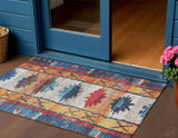 3' X 5' Navy Blue And Copper Tribal Washable Indoor Outdoor Area Rug