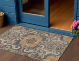 3' X 5' Terra Cotta And Charcoal Damask Washable Indoor Outdoor Area Rug